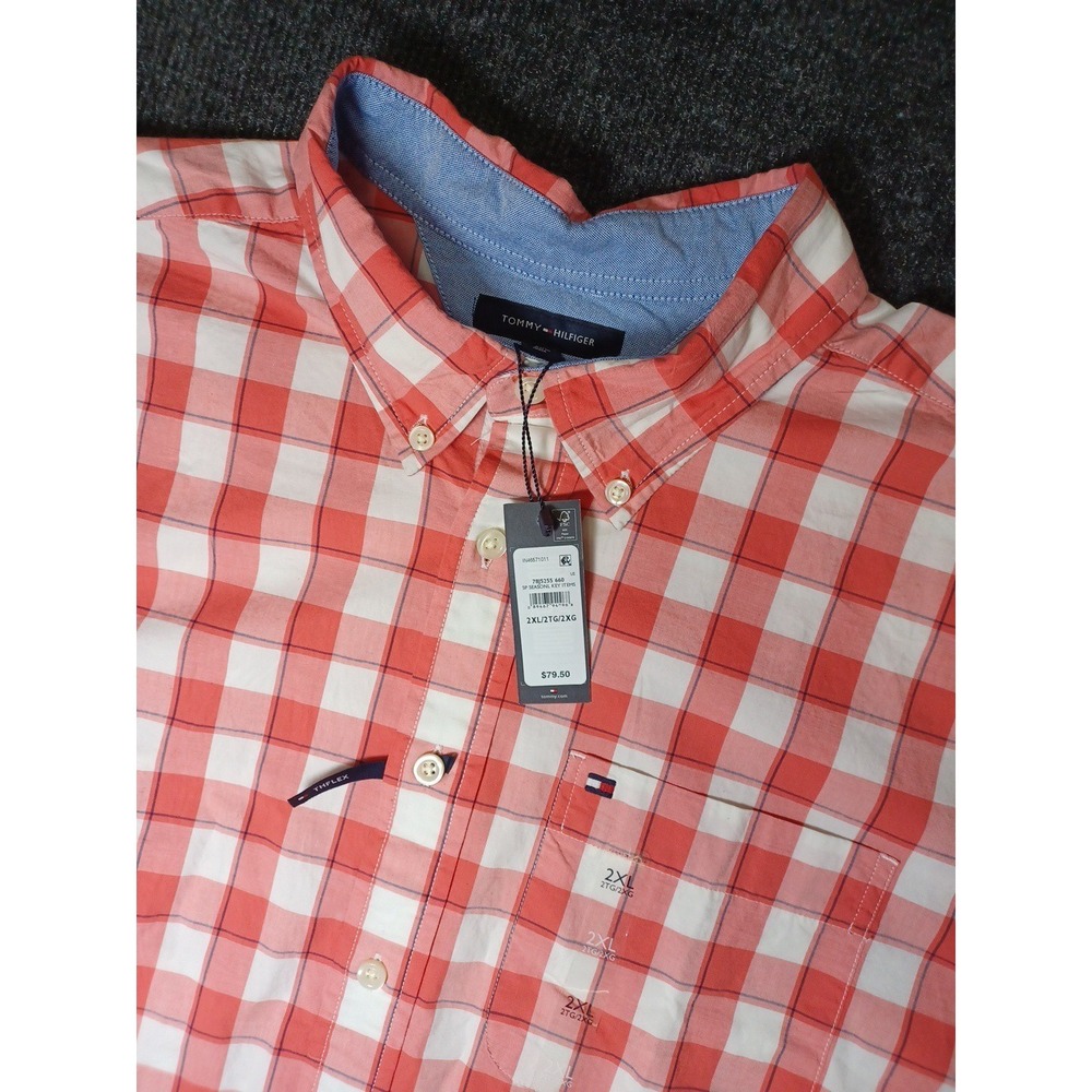Tommy Hilfiger Mens 2XL Short Sleeve Plaid Button-Down Shirt